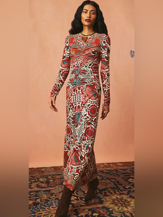 Cara Cara Dresses & Skirts - Cara Cara Maisy Turtledove Luxor Ruched Jersey Midi Dress Size L